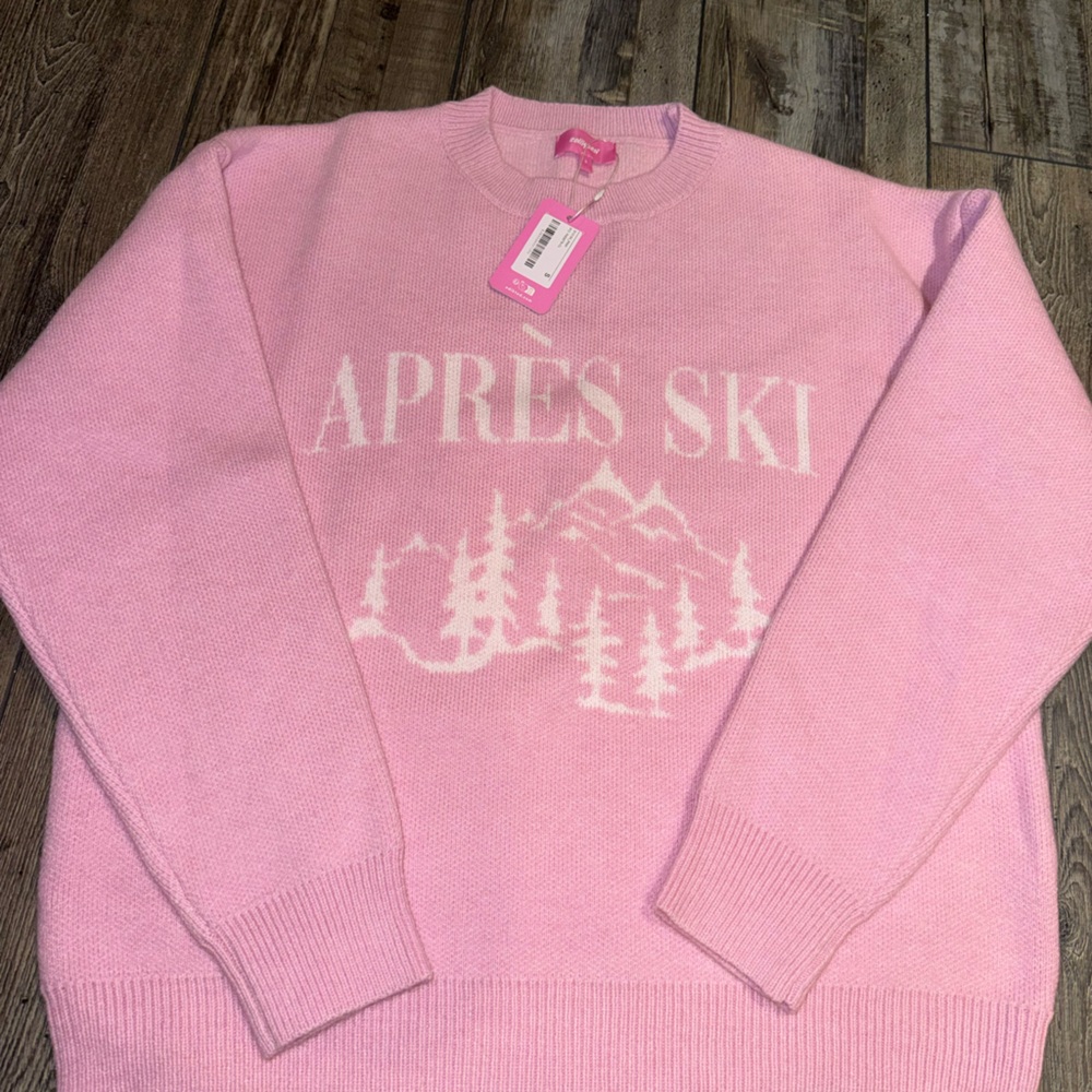 Pink 'Après Ski' Graphic Knit Sweater Edikted Small NWT - Picture 2 of 7